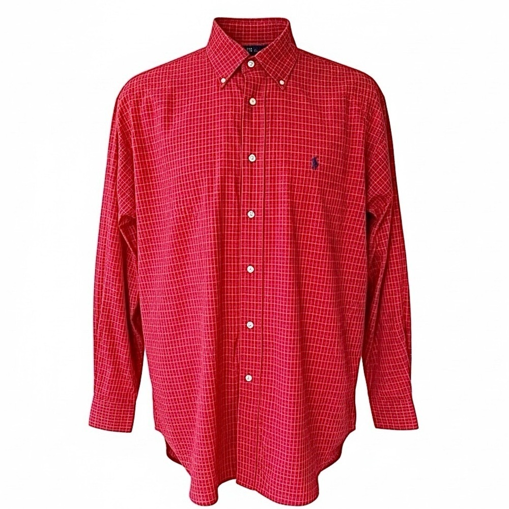 Ralph Lauren Blake Button Down Shirt XL Red Green Windowpane Plaid 100% Cotton